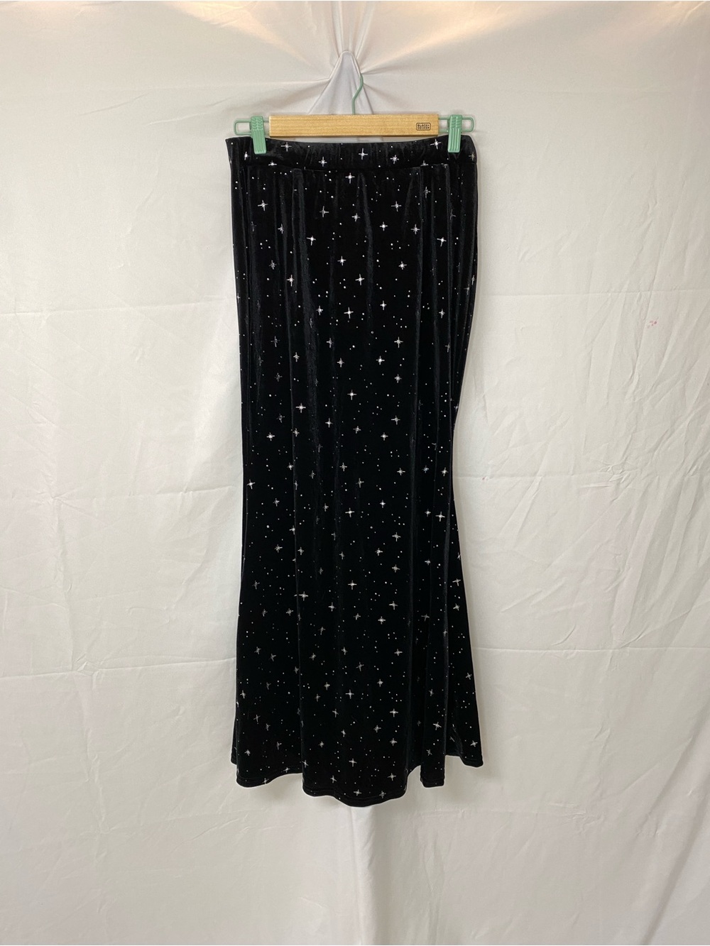 Cider Black Velvet Star-Print Maxi Skirt size XL